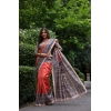 Women's Faux_Tussar Ethnic_Print Saree With Unstitched Blouse 5.5Mtr (Rust)