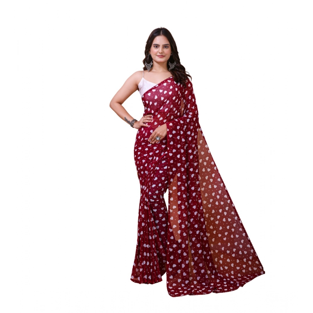 Women's Georgette Printed Saree With Unstitched Blouse 5.5Mtr (Maroon) Women's Georgette Printed Saree With Unstitched Blouse 5.5Mtr (Maroon)