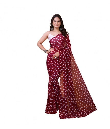 Women's Georgette Printed Saree With Unstitched Blouse 5.5Mtr (Maroon)