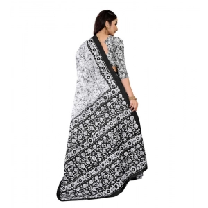 Generic Women's Soft Pure Cotton Printed Saree With Unstitched Blouse 5.5Mtr (Black - White)