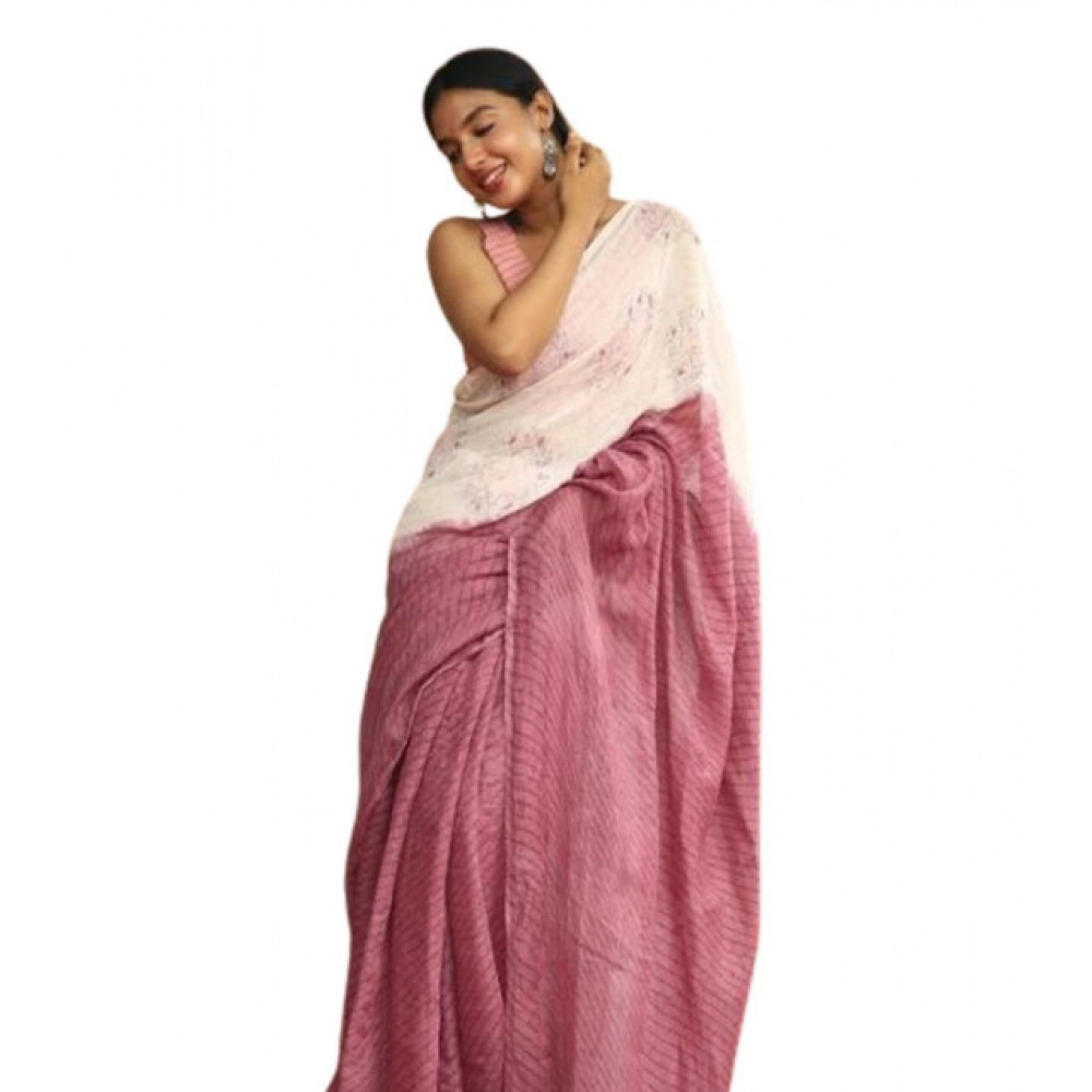 Women's Linen Printed Saree With Unstitched Blouse 5.5Mtr (White) Women's Linen Printed Saree With Unstitched Blouse 5.5Mtr (White)