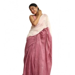 Women's Linen Printed Saree With Unstitched Blouse 5.5Mtr (White)