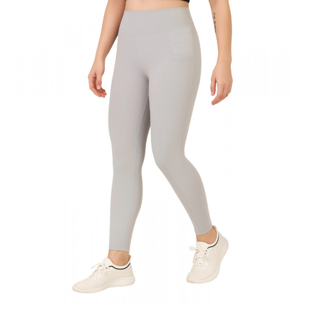 Dropship Women's Polyester Solid Ankle length High Waisted Tights (Grey)