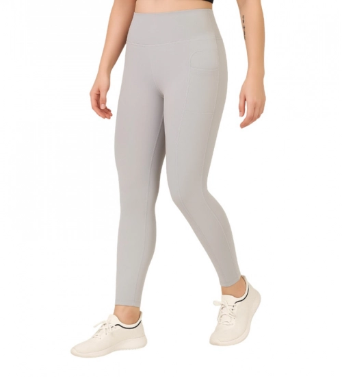 Women's Polyester Solid Ankle length High Waisted Tights (Grey)