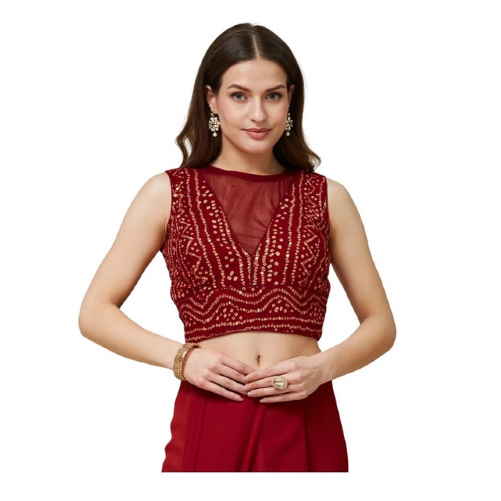 Women's Rayon Cotton Bandhani Printed Halter Neck Non Padded Blouse (Maroon 38 Ready (Alterable up to 42)