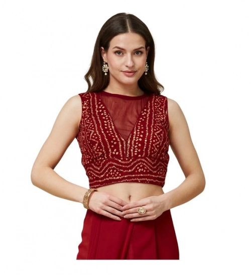 Women's Rayon Cotton Bandhani Printed Halter Neck Non Padded Blouse (Maroon 38 Ready (Alterable up to 42)