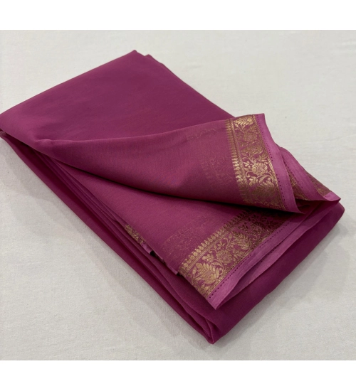 Women's Crepe Chit Pallu Solid Saree With Unstitched Blouse 5.5Mtr (Light Pink)