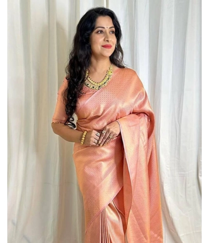 Women's Soft Lichi Silk Printed Saree With Unstitched Blouse 5.5Mtr (Peach) Women's Soft Lichi Silk Printed Saree With Unstitched Blouse 5.5Mtr (Peach)