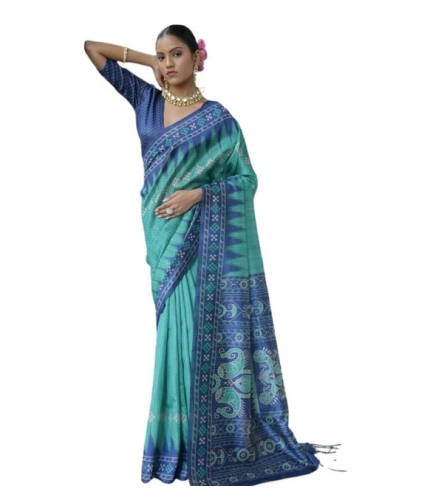 Women's Faux_Tussar Ikat Saree With Unstitched Blouse 5.5Mtr (Sea_Green) Women's Faux_Tussar Ikat Saree With Unstitched Blouse 5.5Mtr (Sea_Green)