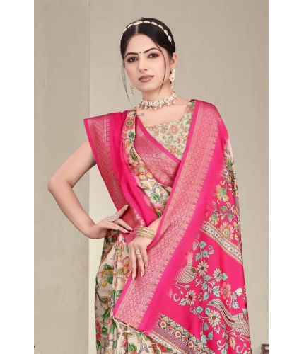 Women's Cotton Silk Printed Saree With Unstitched Blouse 5.5Mtr (Pink) Women's Cotton Silk Printed Saree With Unstitched Blouse 5.5Mtr (Pink)