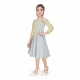 Girl's Digital Twill Striped 3/4 th Sleeve Round Neck Dress (Light Green)