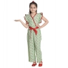 Girl's Rayon Printed Flutter Jumpsuit (Green)