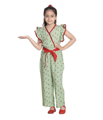 Girl's Rayon Printed Flutter Jumpsuit (Green)