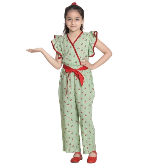 Girl's Rayon Printed Flutter Jumpsuit (Green) Girl's Rayon Printed Flutter Jumpsuit (Green)