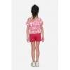 Girl's Cotton Floral Cold Shoulder Top and Shorts Set (Pink-Red)