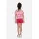 Girl's Cotton Floral Cold Shoulder Top and Shorts Set (Pink-Red) Girl's Cotton Floral Cold Shoulder Top and Shorts Set (Pink-Red)