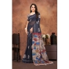 Women's Linen Printed Saree With Unstitched Blouse 5.5Mtr (Black) Women's Linen Printed Saree With Unstitched Blouse 5.5Mtr (Black)