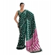 Women's Satin Crepe Printed Saree With Unstitched Blouse 5.5Mtr (Bottle Green)