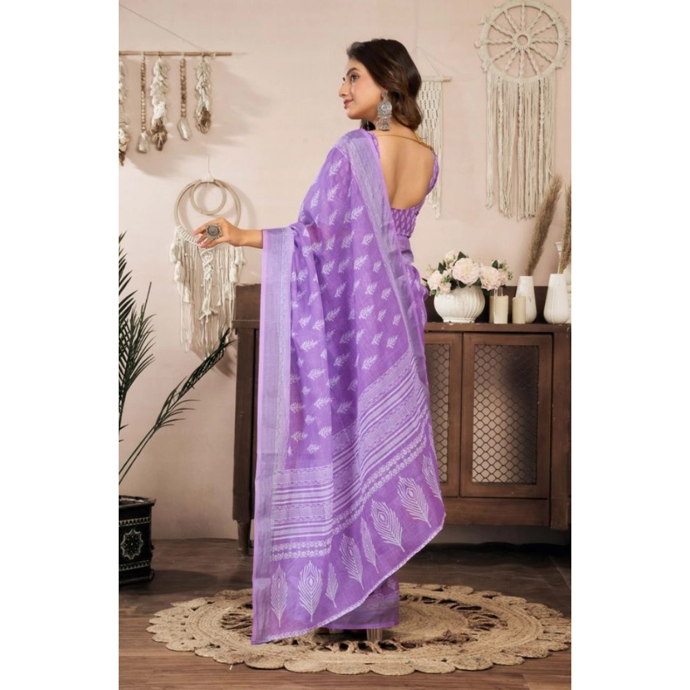 Women's Faux Linen Floral Ready to wear Saree With Unstitched Blouse 5.5Mtr (Lavender) Women's Faux Linen Floral Ready to wear Saree With Unstitched Blouse 5.5Mtr (Lavender)