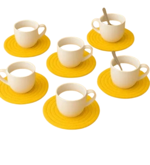 Cotton 6 Pcs Set Tea Coaster 6 Pcs Set (Yellow)