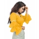 Women's Organza Solid V Neck Layered Ruffle Sleeve Readymade Blouse (Yellow Free Size , up to 38–40 Bust)-PID65860 Women's Organza Solid V Neck Layered Ruffle Sleeve Readymade Blouse (Yellow Free Size , up to 38–40 Bust)-PID65860