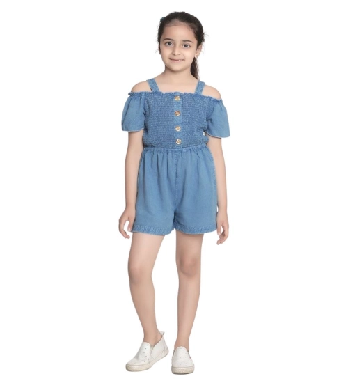 Girl's Rayon Solid Sleeveless Jumpsuit (Blue) Girl's Rayon Solid Sleeveless Jumpsuit (Blue)