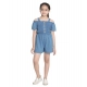 Girl's Rayon Solid Sleeveless Jumpsuit (Blue)