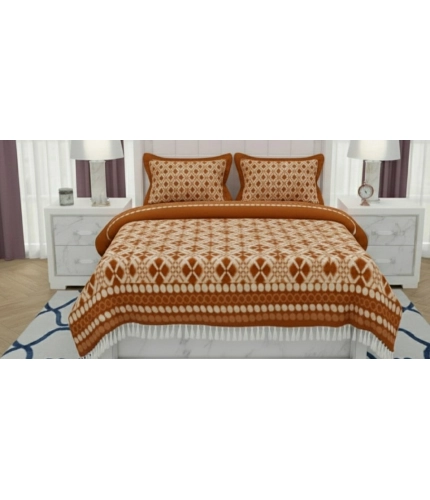 Fleece Geometric Double Polar Warm Bedsheet with 2 Pillow Cover (Orange)