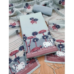 Women's Banarasi Silk Printed Unstitched Salwar Suit Material With Dupatta (Grey, 3Mtrs)