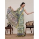 Women's Linen Floral Printed Saree With Unstitched Blouse 5.5Mtr (Pista Green)