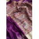 Women's Tussar Silk Madhubani Saree With Unstitched Blouse 5.5Mtr (Purple)