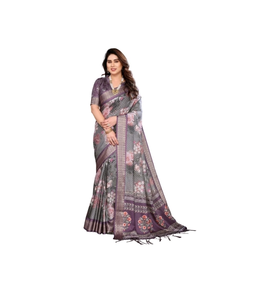 Women's Cotton Silk  Printed Saree With Unstitched Blouse 5.5Mtr (Wine )