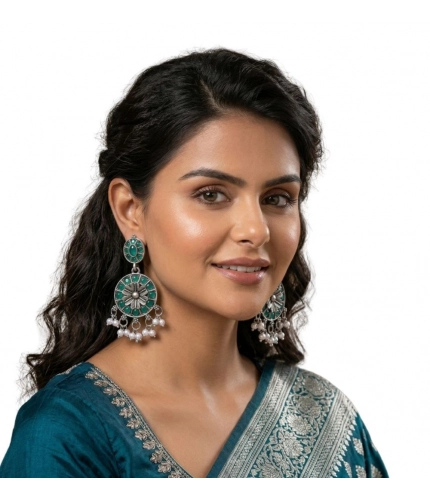 Women's Zinc Alloy Gold Plated Chandbali Earrings (Multicolor)