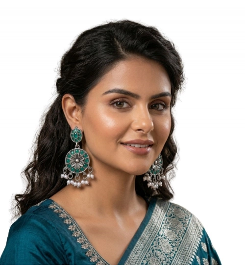 Women's Zinc Alloy Gold Plated Chandbali Earrings (Multicolor)