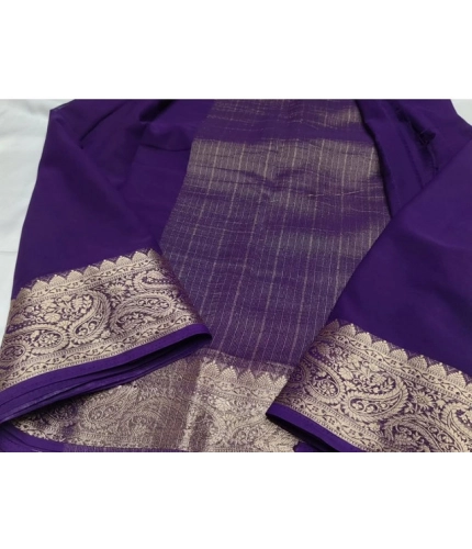 Women's Crepe Chit Pallu Solid Saree With Unstitched Blouse 5.5Mtr (Purple) Women's Crepe Chit Pallu Solid Saree With Unstitched Blouse 5.5Mtr (Purple)