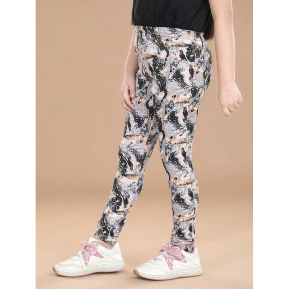 Girl's Cotton Lycra Floral Elasticated Jeggings (Multicolor) Girl's Cotton Lycra Floral Elasticated Jeggings (Multicolor)