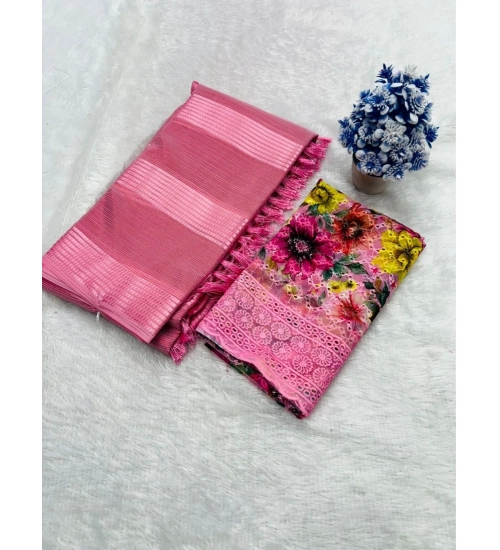 Women's Georgette Embroidered Saree With Unstitched Blouse 5.5Mtr (Pink)