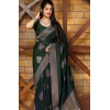 Dropship Women's Litchi silk Printed Saree With Unstitched Blouse (Green)