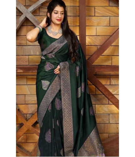 Women's Litchi silk Printed Saree With Unstitched Blouse (Green) Women's Litchi silk Printed Saree With Unstitched Blouse (Green)