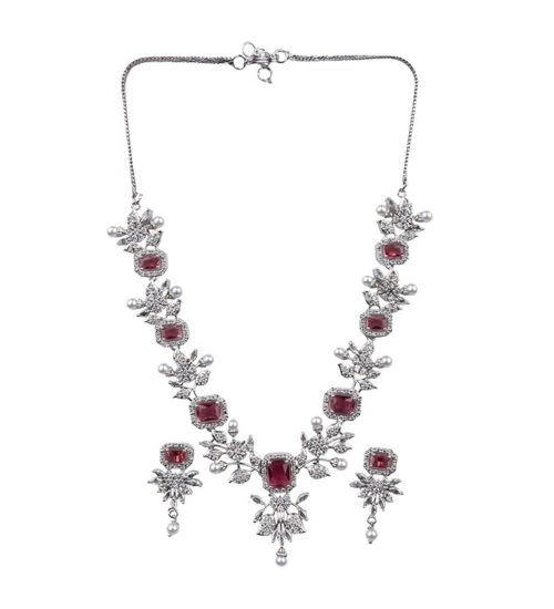 Women's Brass Silver Plated Necklace set (Red) Women's Brass Silver Plated Necklace set (Red)