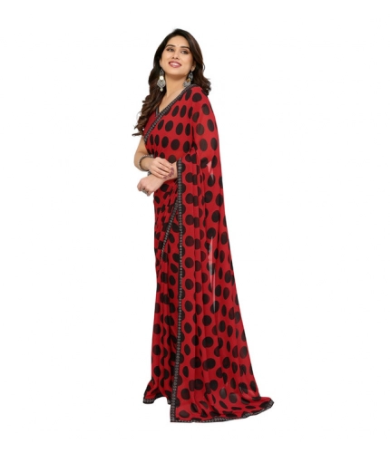 Women's Georgette Printed Saree With Unstitched Blouse 5.5Mtr (Red) Women's Georgette Printed Saree With Unstitched Blouse 5.5Mtr (Red)