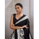 Women's Satin Crepe Printed Saree With Unstitched Blouse 5.5Mtr (Black)