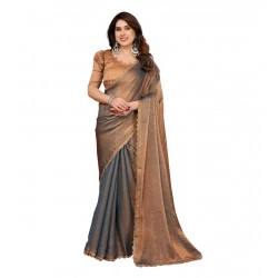Women's Georgette Printed Saree With Unstitched Blouse 5.5Mtr (Brown)