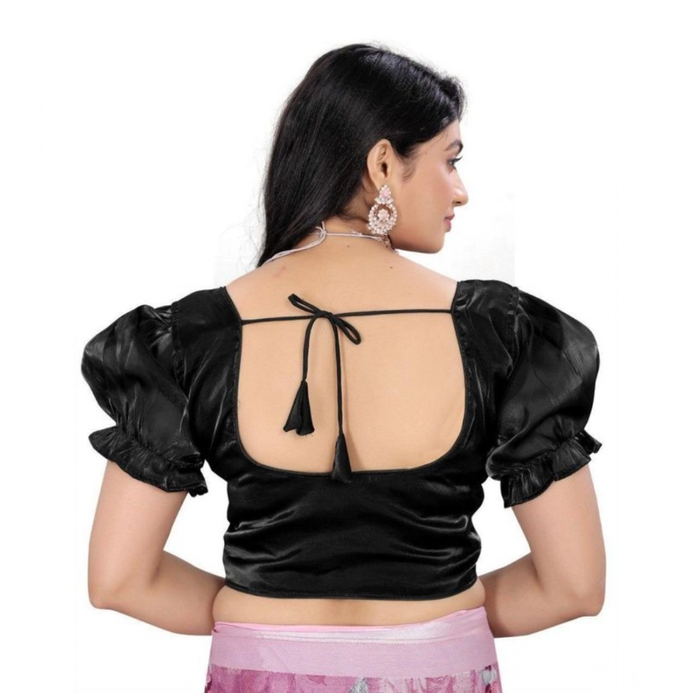 Women's Jimmy Solid Designer Neck Elastic Sleeve Readymade Blouse (Black 38 , Alterable up to 42)-PID65827 Women's Jimmy Solid Designer Neck Elastic Sleeve Readymade Blouse (Black 38 , Alterable up to 42)-PID65827