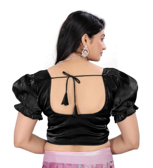 Women's Jimmy Solid Designer Neck Elastic Sleeve Readymade Blouse (Black 38 , Alterable up to 42)-PID65827