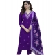 Women's Chanderi Silk Ethnic Motif V-Neck 3/4th Sleeve Kurti With Pant Dupatta Set (Purple)