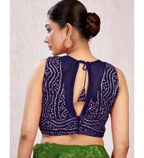Women's Rayon Cotton Bandhani Printed Halter Neck Non Padded Blouse (Navy 38 Ready (Alterable up to 42)