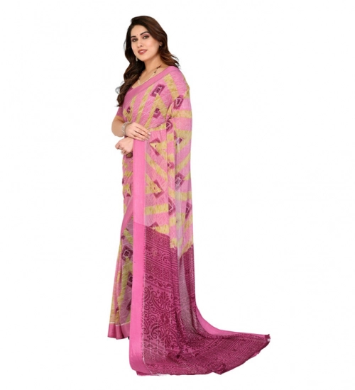 Women's Georgette Printed Saree With Unstitched Blouse 5.5Mtr (Pink)