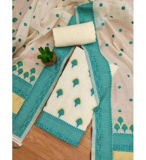 Women's Banarasi Silk Printed Unstitched Salwar Suit Material With Dupatta (Teal, 3Mtrs)