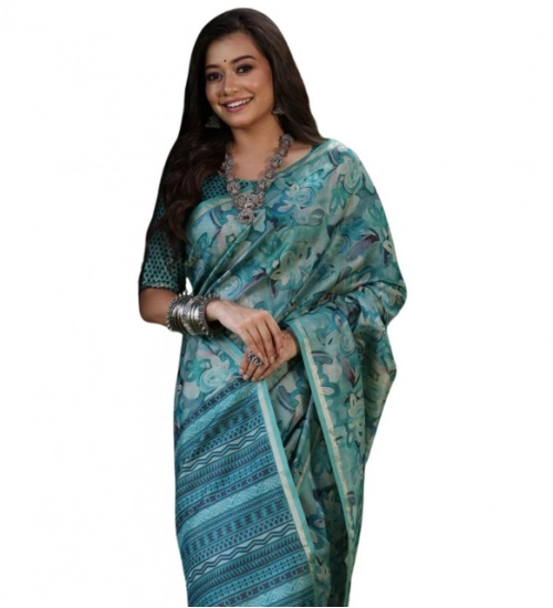 Women's Faux_Tussar_Silk Abstract_Print Saree With Unstitched Blouse 5.5Mtr (Sea_Green) Women's Faux_Tussar_Silk Abstract_Print Saree With Unstitched Blouse 5.5Mtr (Sea_Green)